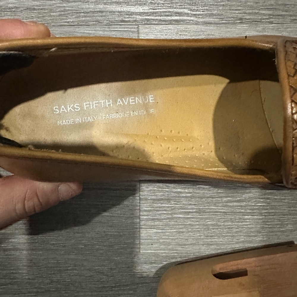 Made in Italy Saks Fifth Avenue Tan Woven Leather Loafers - Picture 6 of 7